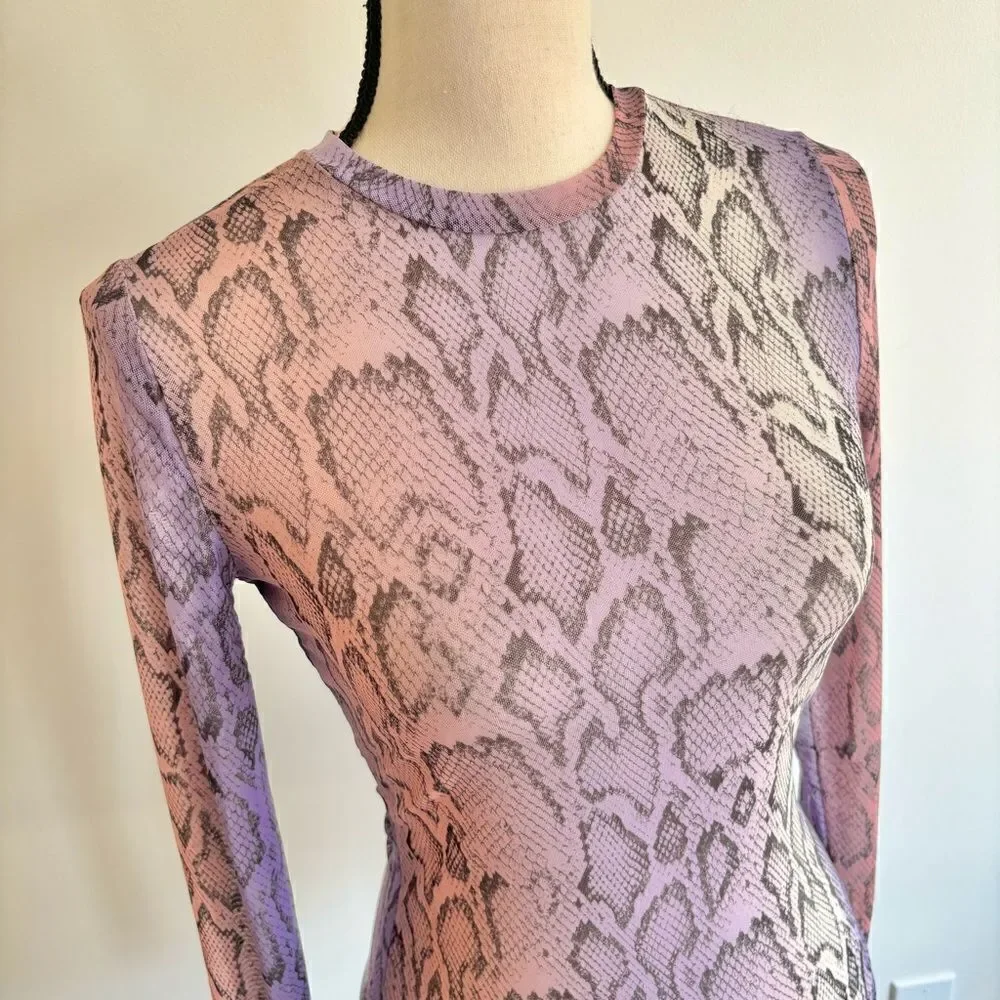 AFRM Sunny Long Sleeve Mesh Purple Ombre Snake Print Top Sz S